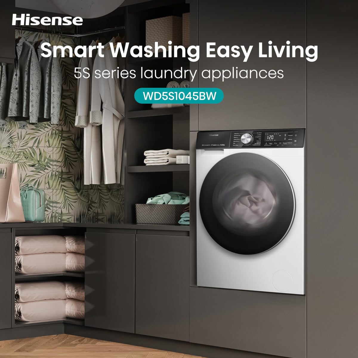 Hisense 3S Series WD3S8043BB3 Wifi Connected 8Kg and 5Kg Washer Dryer with 1400 rpm - Black - A-D Rated