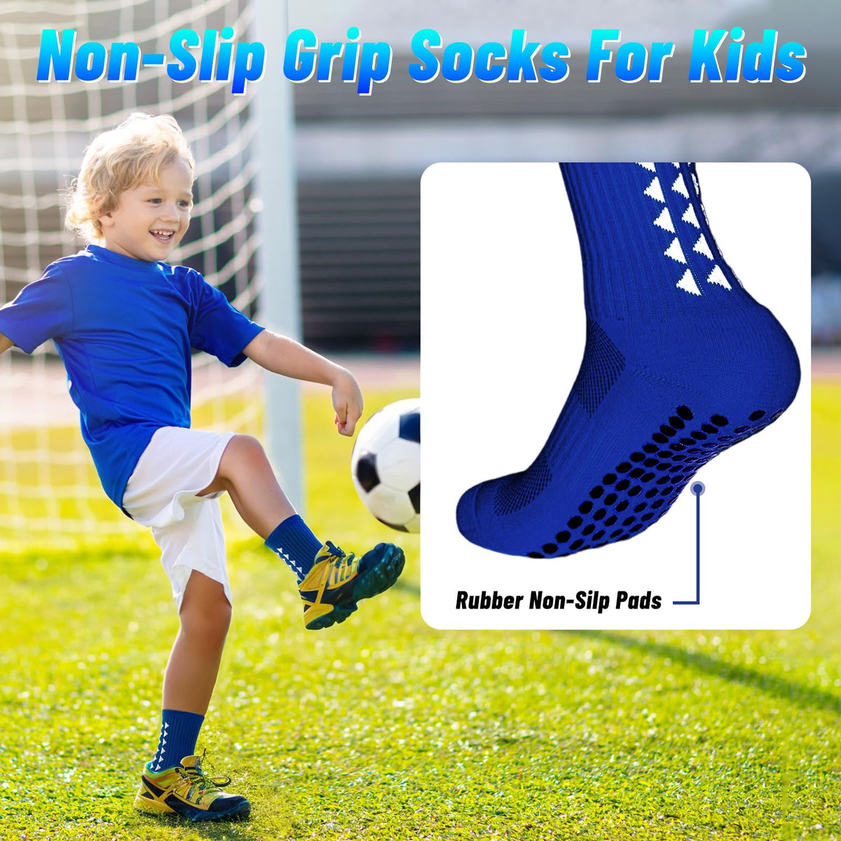 3 Pairs Breathable Kids Grip Socks, Sweat-Absorbent Boys Socks, Grip Socks Football Kids for Running Hockey Football