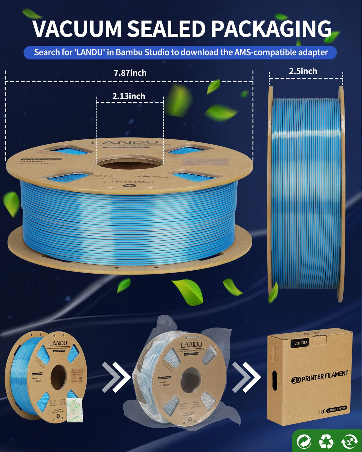 LANDU Filament Dryer 3D Printer Filament Dry Box,2 Spools Double Fast Heating Upgraded Filament Dehydrator Keeping Filaments Dry for 1.75mm/2.85mm One-Key Set for PLA PETG ABS TPU