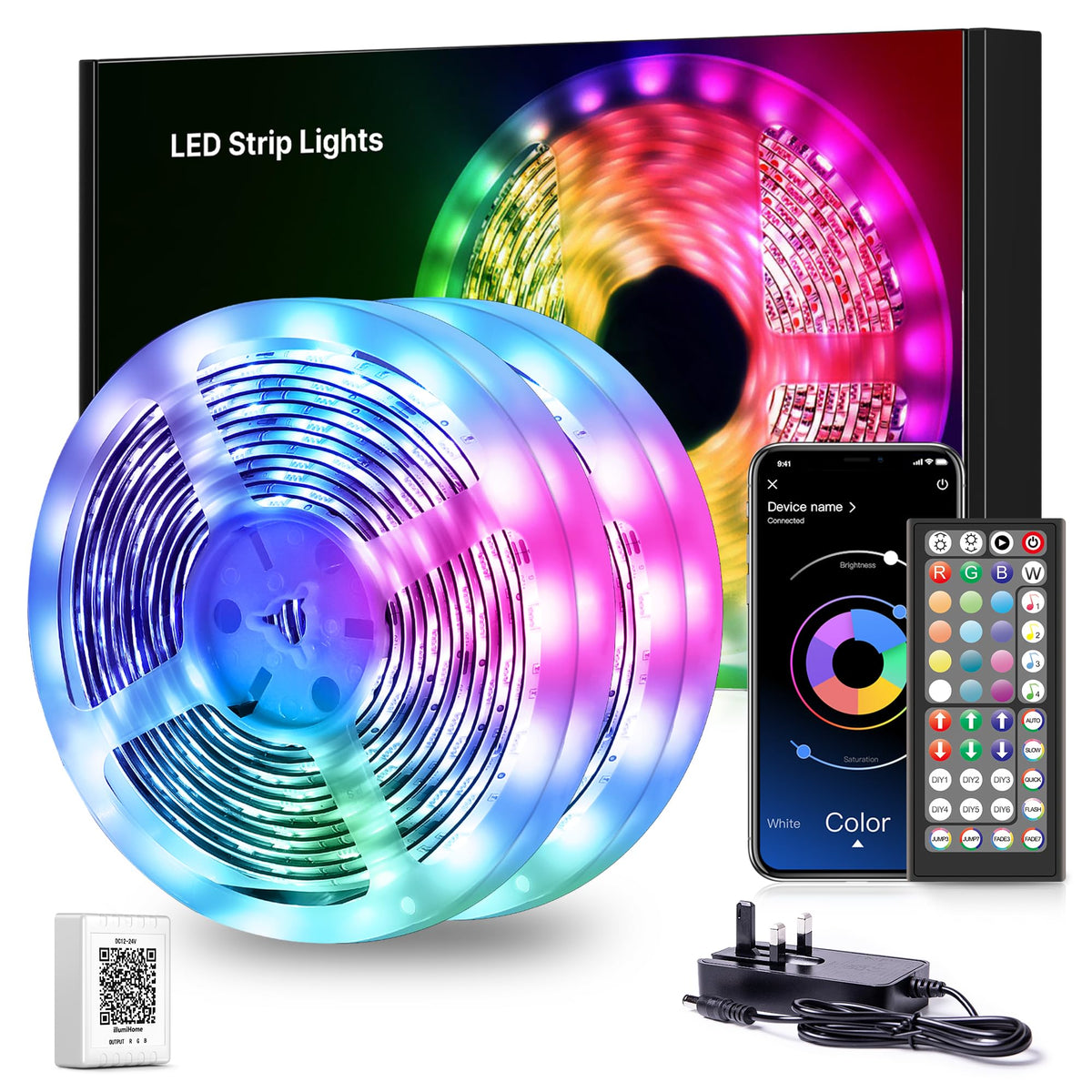Mexllex LED Strip Lights 10M (1X10M) APP Control Colour Changing LED Lights with Remote, Music Sync Built-in Mic, SMD RGB Light Strips RGB LED Strip, Led Lights for Bedroom Home Decoration