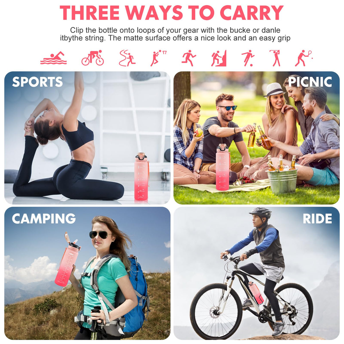 SEASEVEN Flat Water Bottle 750ML for Gym,School Office(Flat Pink)