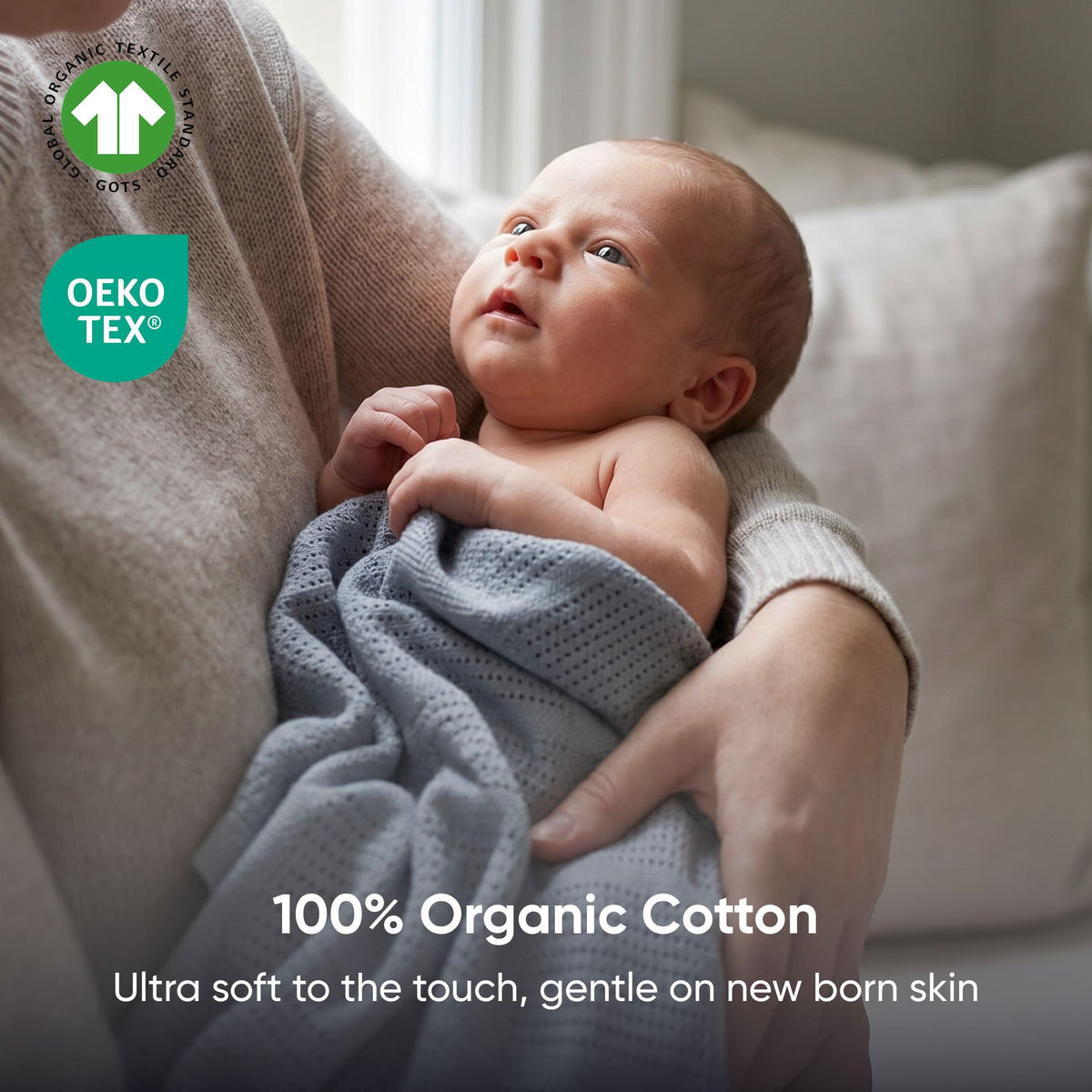 Bloomsbury Mill - Cellular Blankets Baby - 100% Organic Cotton - 2 Pack - Cloud - White - Newborn Essentials - Soft Breathable Baby Blankets for Pram, Cot, Moses Basket - 75x95cm