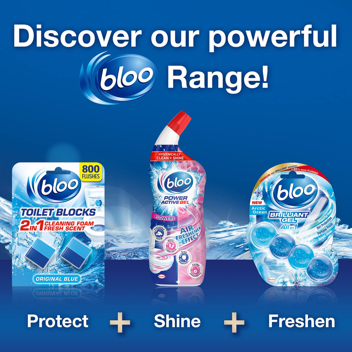 Bloo New 3in1 Toilet Blocks, Pack of 2, Toilet Limescale Remover Cistern Block, Toilet Cleaner Block with Cleaning and Foaming Action, Toilet Fresheners - Limescale Prevention