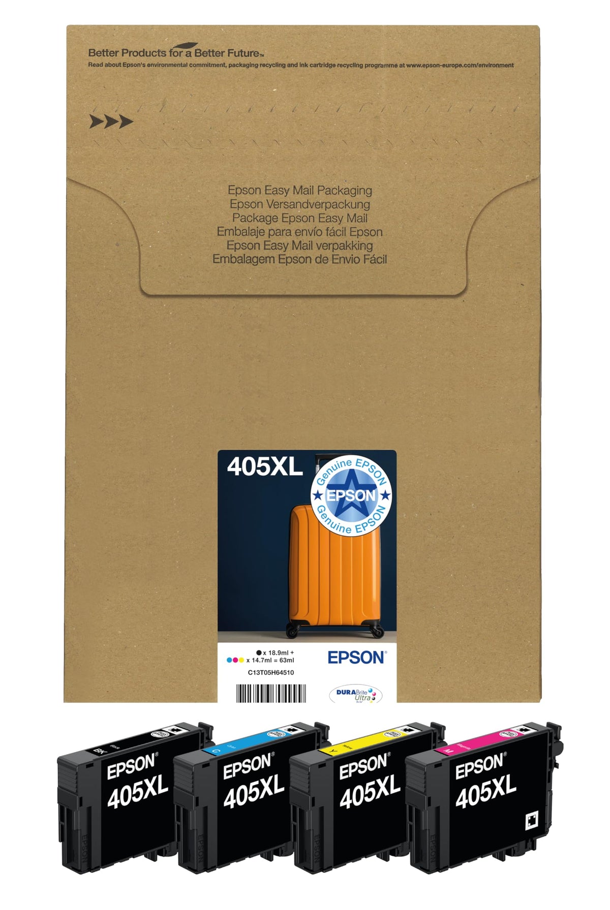 Epson 405 Suitcase Genuine Multipack, 4-colours Ink Cartridges, DURABrite Ultra Ink