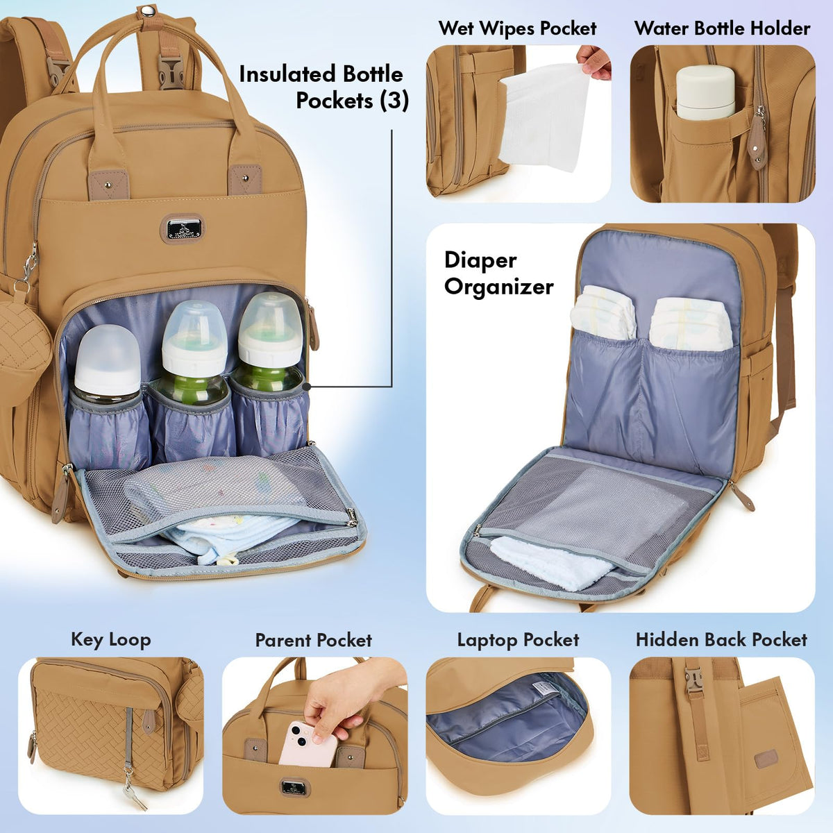 Dikaslon Baby Changing Bags Backpack, Large Baby Bag, 19 Pockets, Outdoors