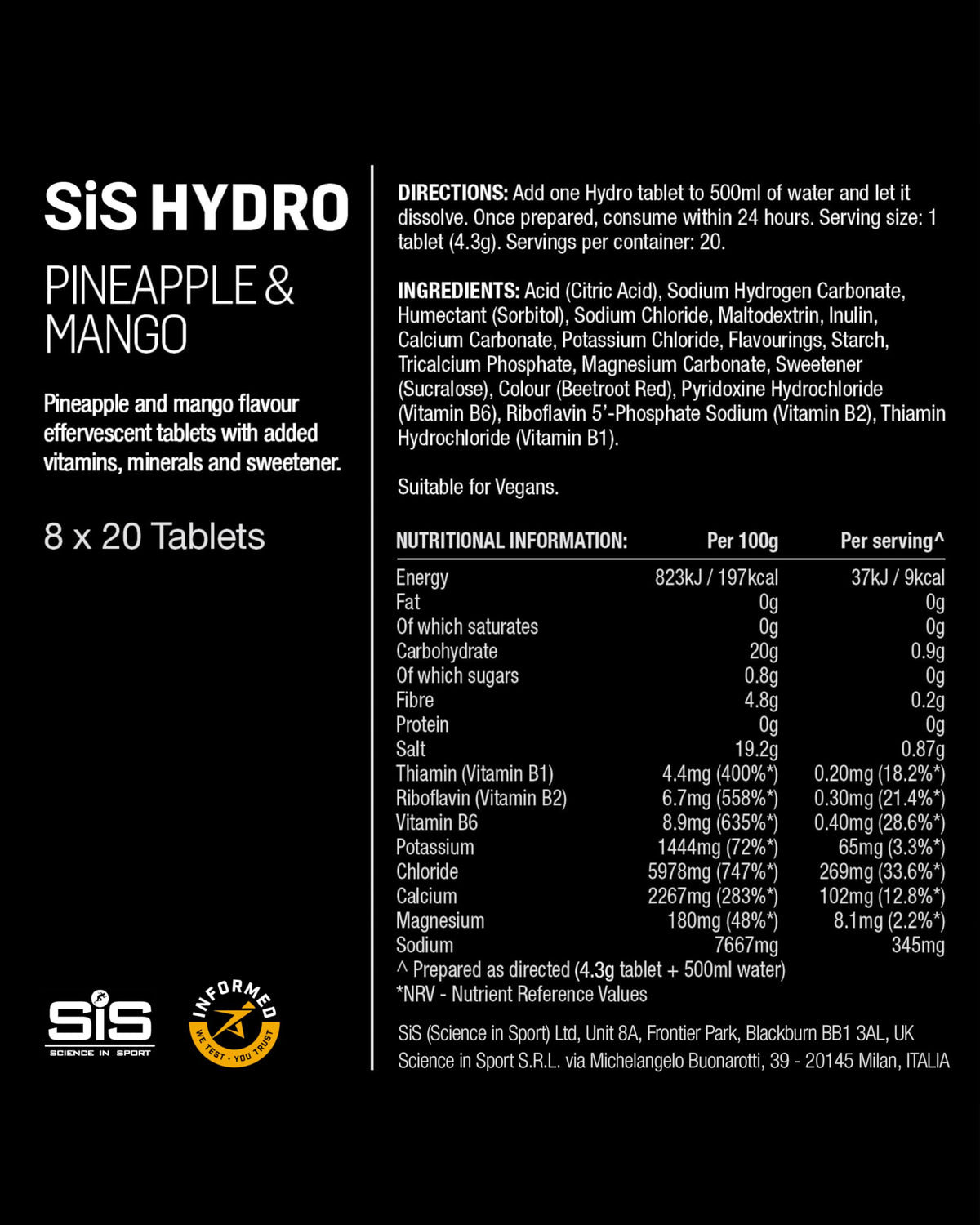 Science in Sport Hydro Electrolyte Tablets, Berry, 20 Tablets