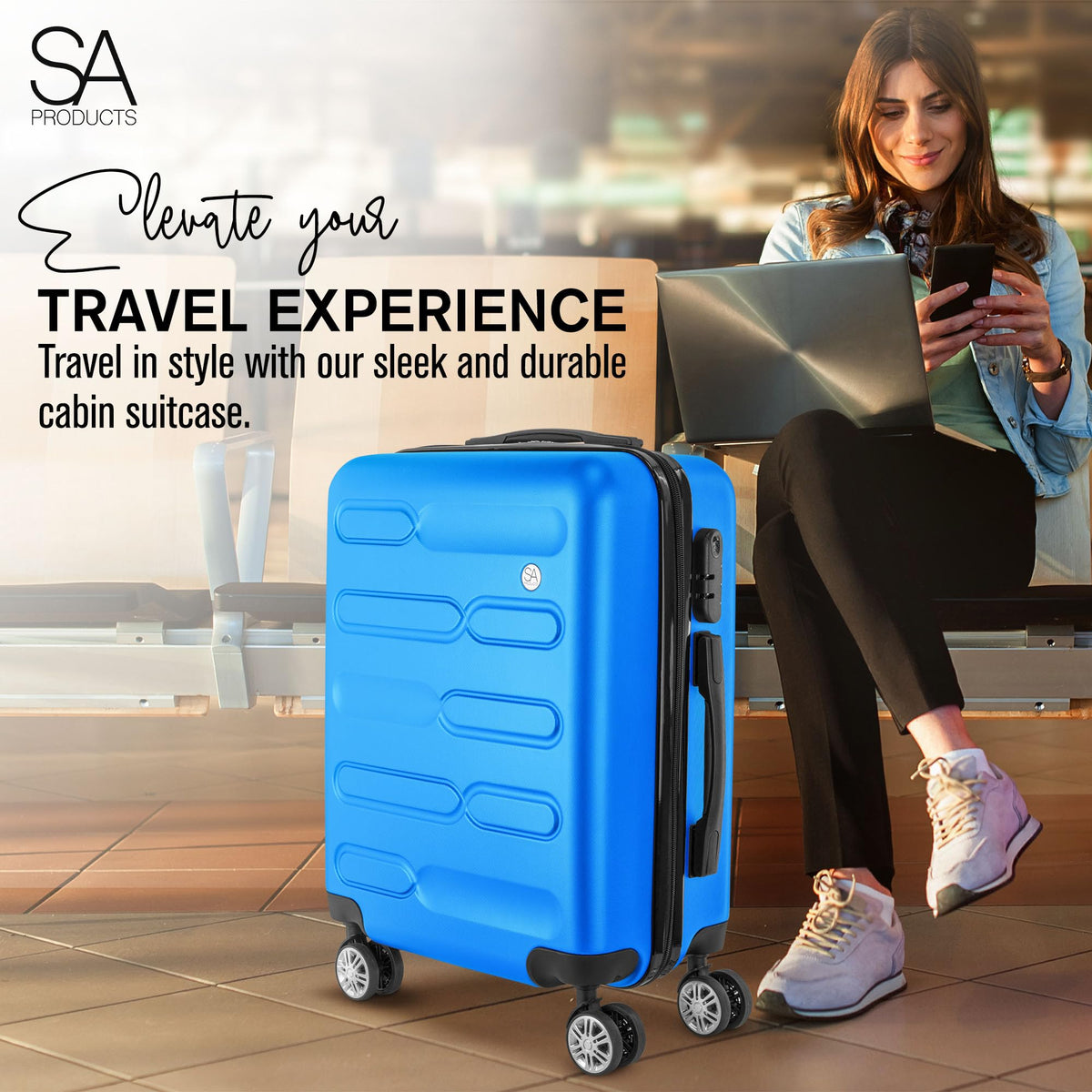 SA Products Cabin Suitcase - 34L Carry On Hard Shell Bag - 55x40x20 - Grey