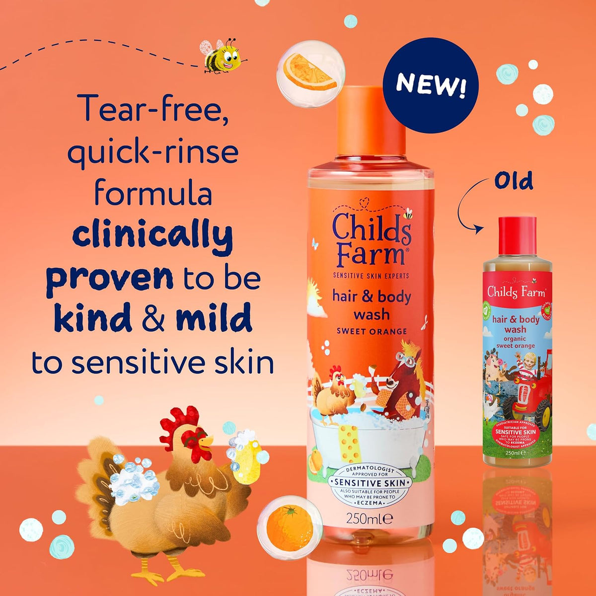 Childs Farm Kids Hair & Body Wash, Sweet Orange | Tear-free, Gently Cleanses | Suitable for Dry, Sensitive Skin, 250ml