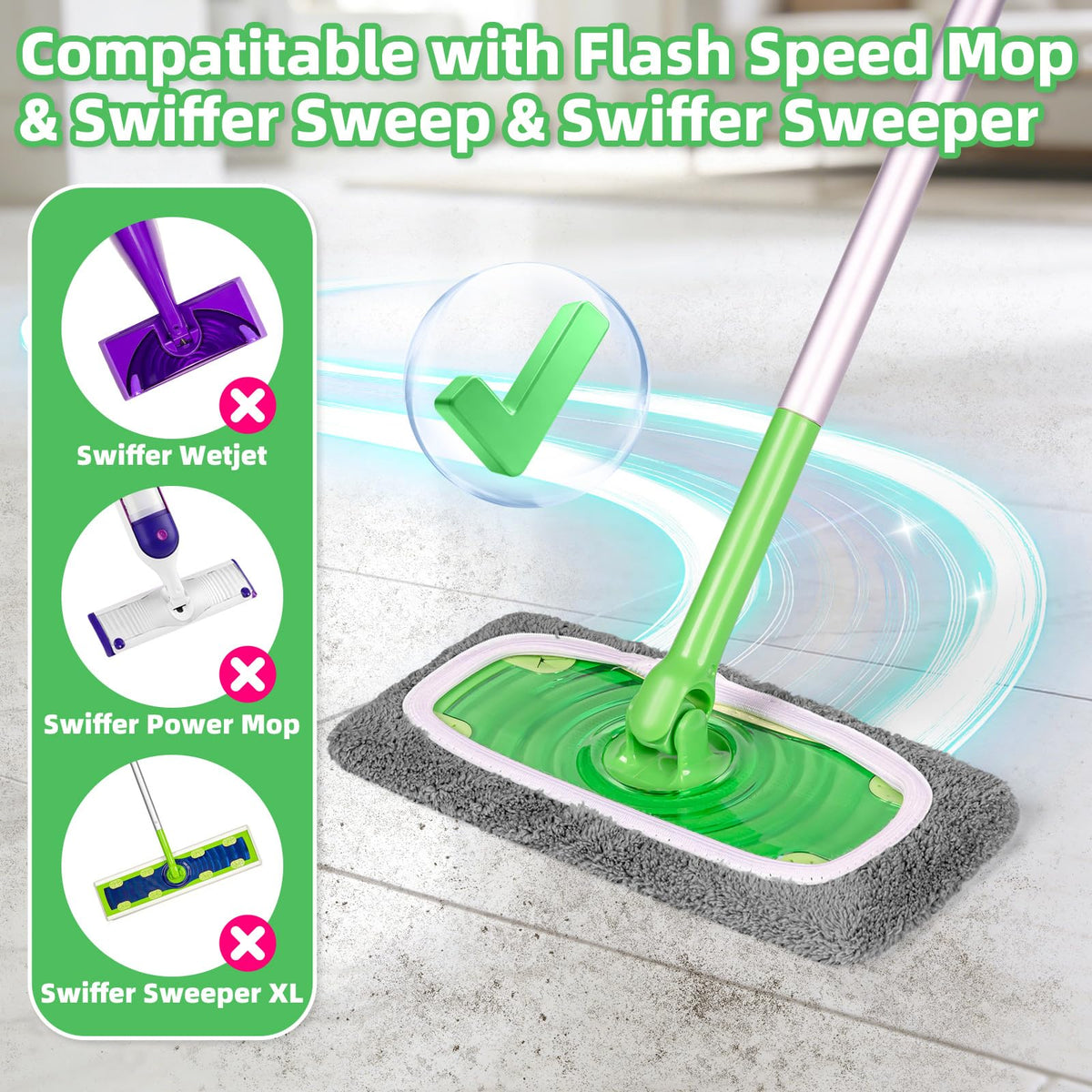 6 Pack Reusable Mop Pads Compatible with Flash Speed Mop, Microfiber Washable Speed Mop Refill Wipes, Dry & Wet Sweeping Mopping Cloths (Yellow-Green + Sky Blue)