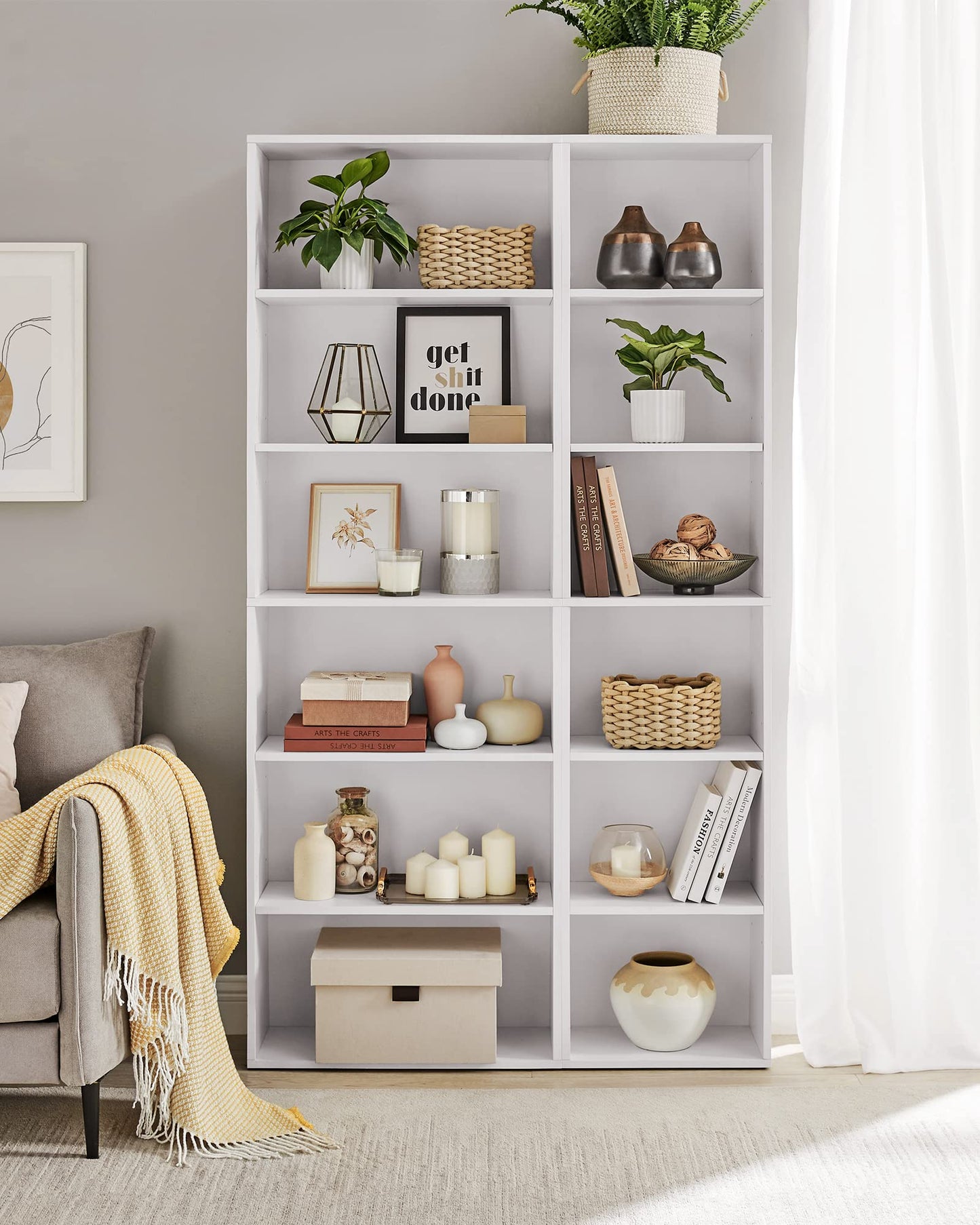 VASAGLE Bookcase, 6-Tier Bookshelf, Open Storage Shelf, Shelving Unit, 24 x 60 x 178.5 cm, for Living Room, Home Office, Dinning Room, Cloud White LBC169T14