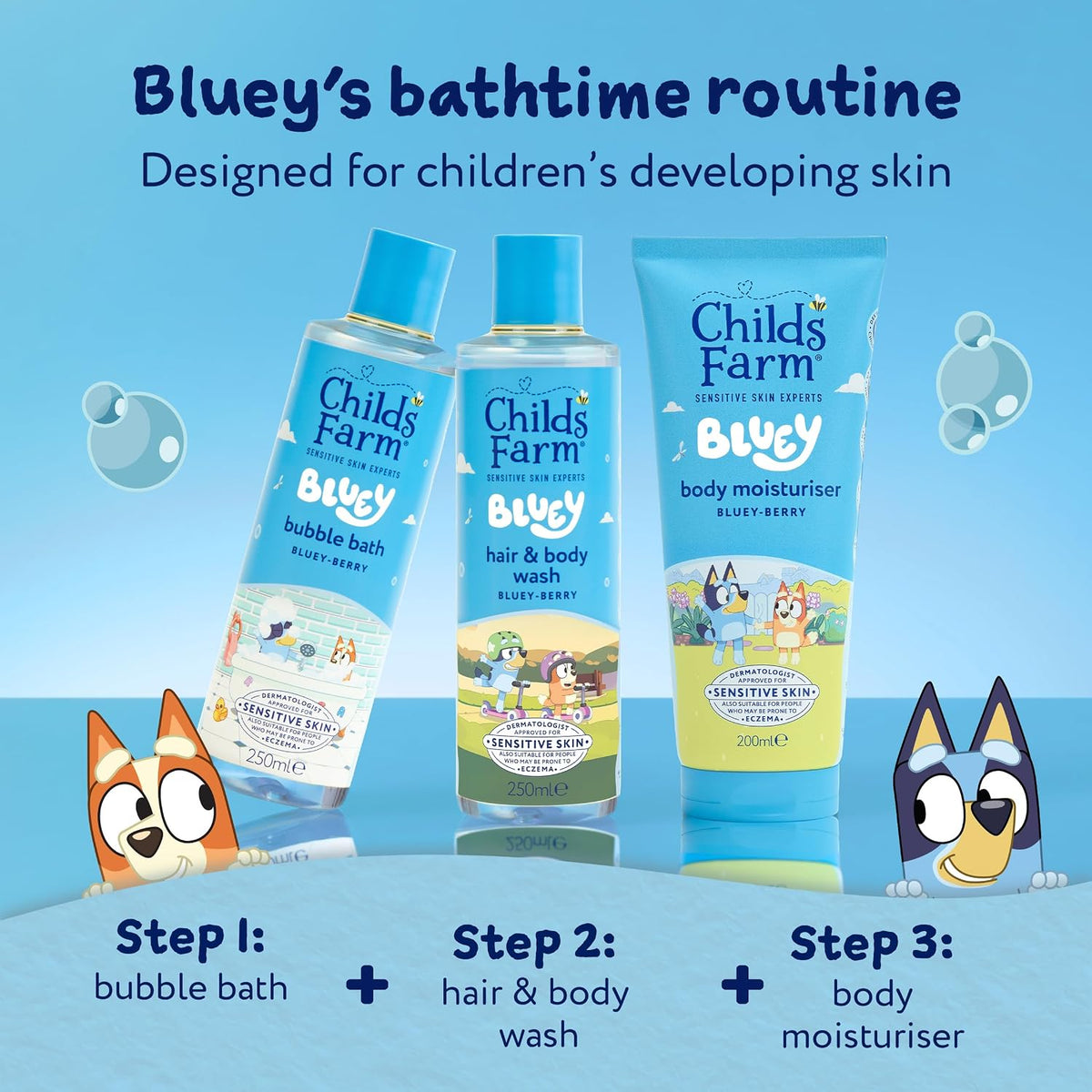 Childs Farm Kids Bluey Hair & Body Wash, Bluey-Berry | Tear-free, Gently Cleanses | Suitable for Dry, Sensitive Skin, 250ml