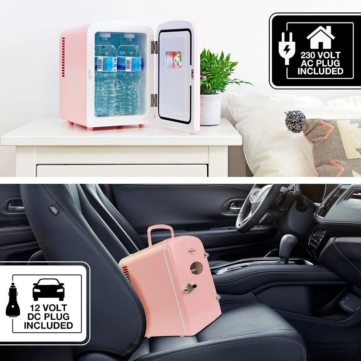 Koolatron Retro Mini Fridge For Bedrooms 12V Portable Cooler Refrigerator 4L Small 6 Can Table Top Quiet Mini Fridges For Skincare Food Drinks Kids Home Car & Travel Black