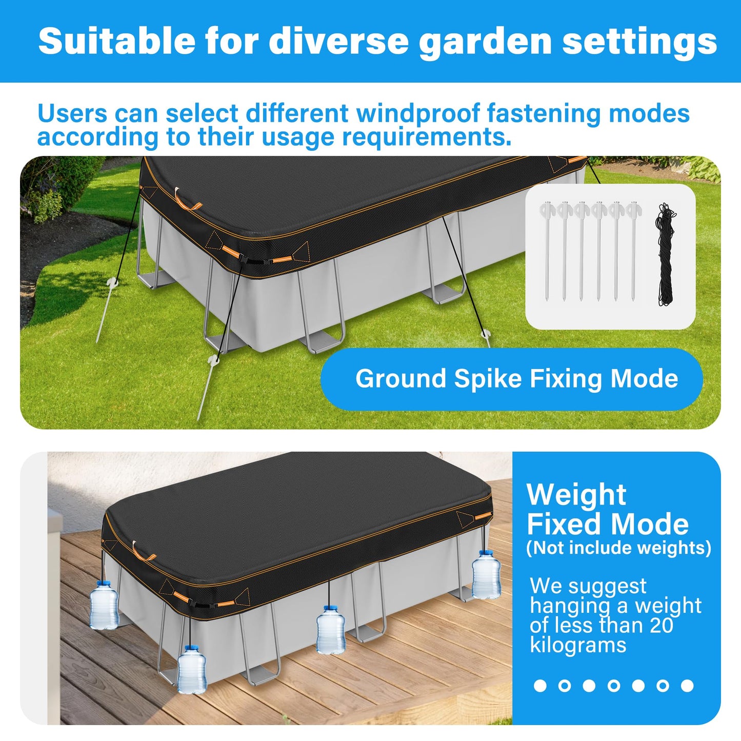 Round Pool Cover for above ground Swimming pools, Heavy Duty Oxford Fabric, Tear Resistant, Ideal for Circle & Round-shaped Pool, Waterproof and Dustproof (12FT, Black)