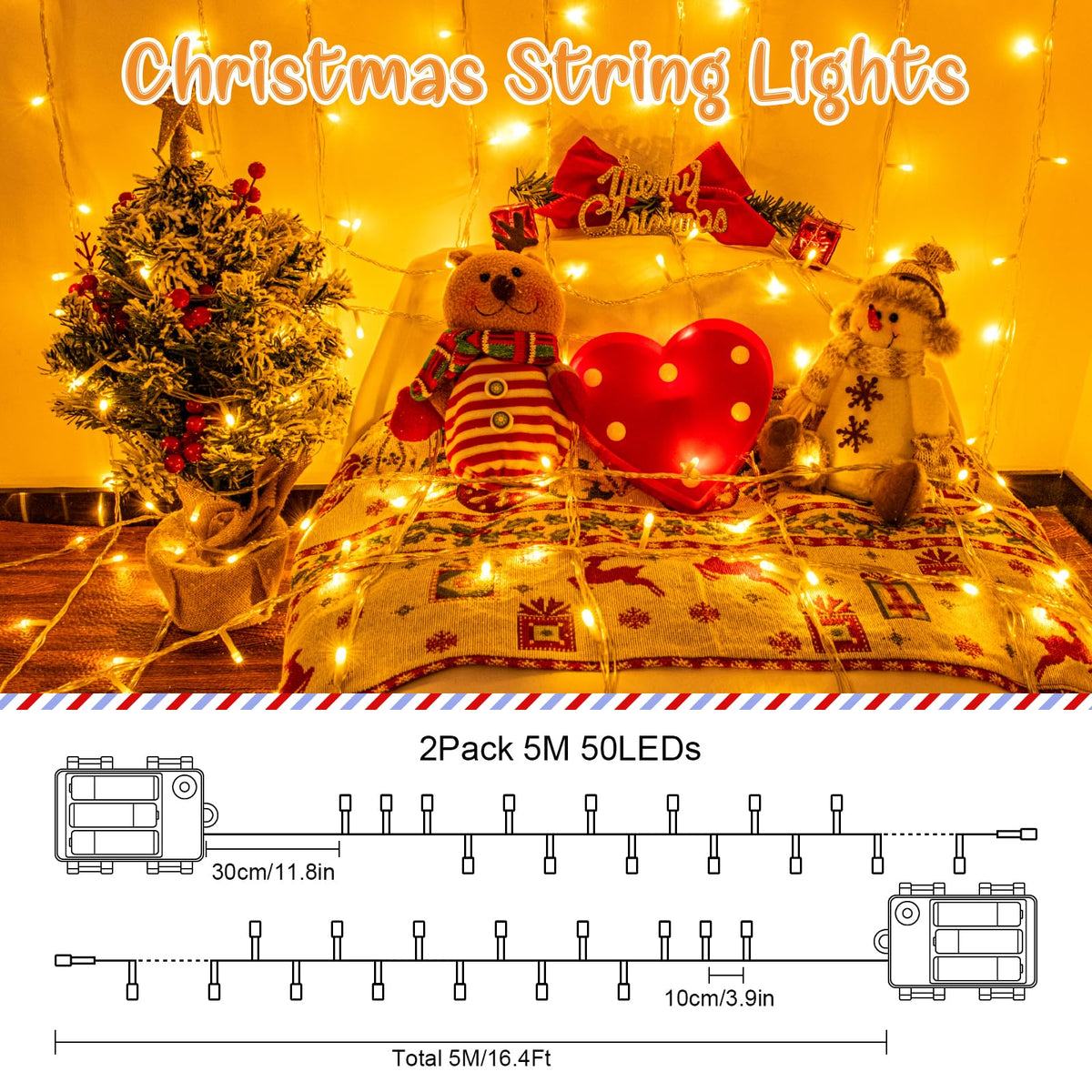 cshare Battery Fairy Lights, 2M 20 LED Fairy Lights Battery Operated with Timer, IP65 Waterproof String Lights for Jar Garden Camping Christmas Indoor Outdoor Decorations, Warm White