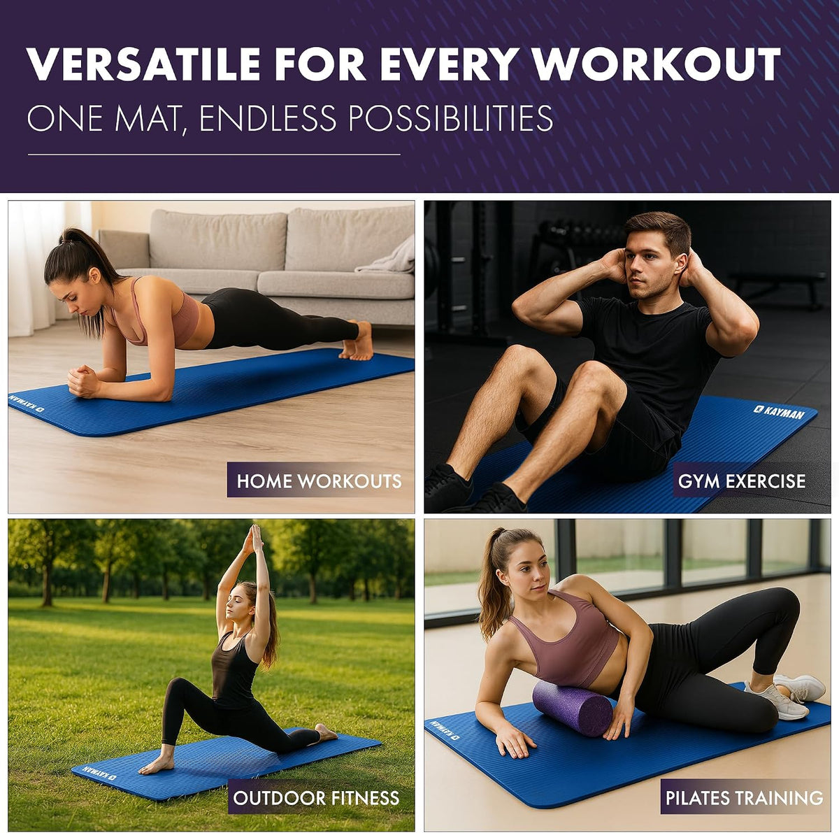 KAYMAN Yoga Mat - Non-Slip Extra Thick 8mm NBR Foam, Exercise Mat, 180x60cm