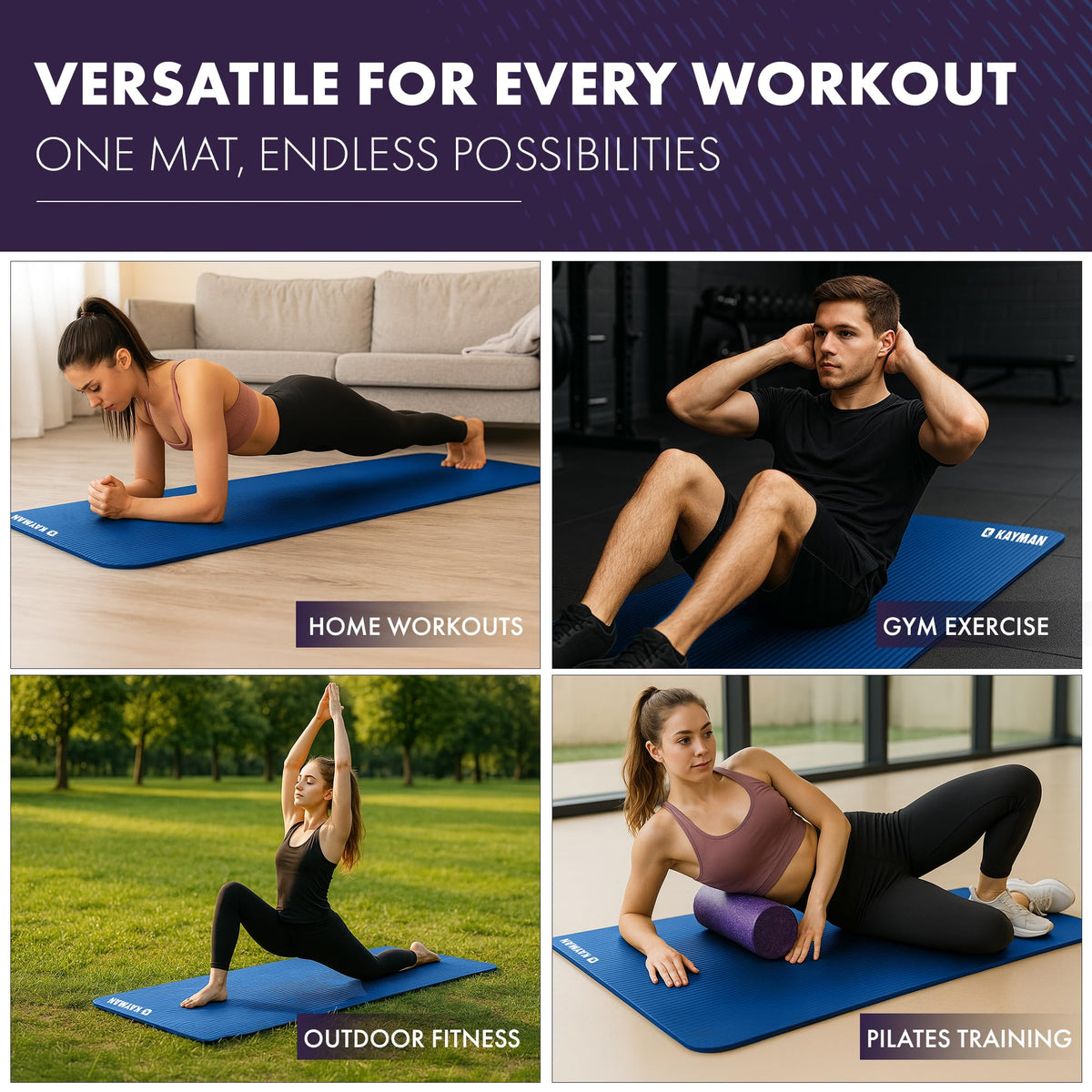 KAYMAN Yoga Mat - Non-Slip Extra Thick 8mm NBR Foam, Exercise Mat, 180x60cm