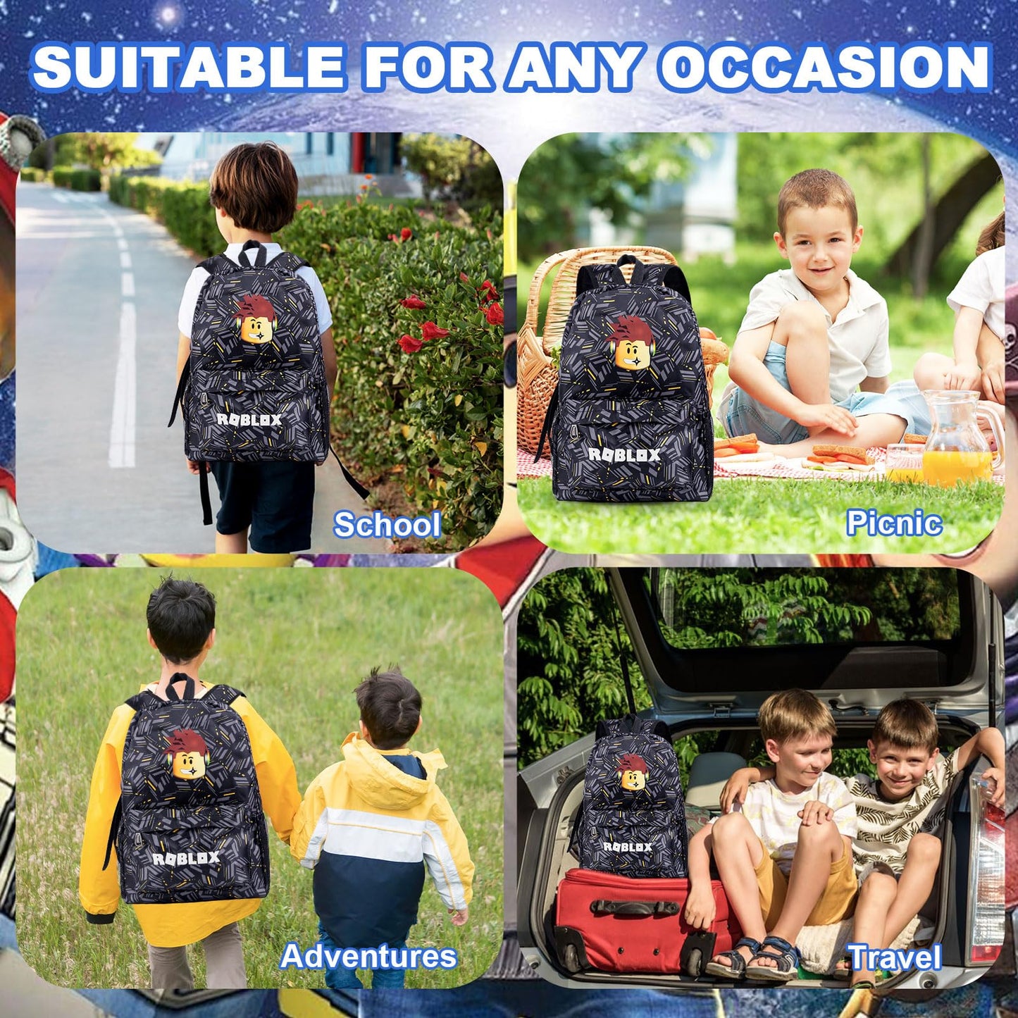 yumcute De-mn Backpack Kids, Teen Game School Bags, Children Primary Schoolbag, Children's School Backpack, 17 Inch Large Capacity Travel Rucksack Waterproof Boys Girls Book Bags for Aged 3-12 Years
