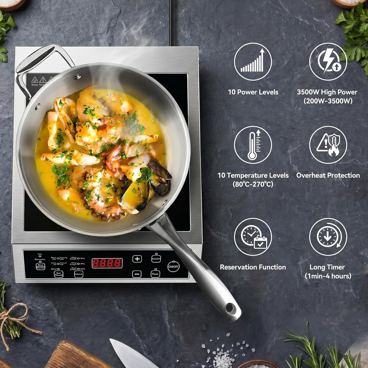 3500W Commercial Single Induction Cooker, Heavy Duty Touch Control Hob
