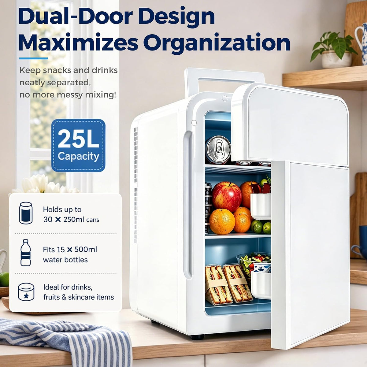 25L Mini Fridge, 30 Cans Portable Cooler & Warmer Small Fridge