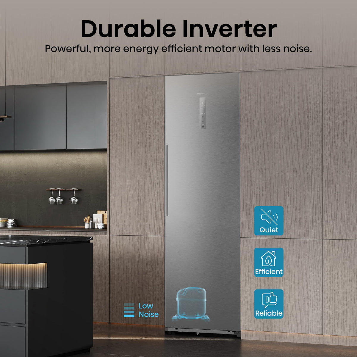 Hisense FV298N4ACE Tall Freestanding Freezer 240 Litre Capacity Total No Frost with LED Display 59D x 59.5W x 172H cm - Stainless Steel, Silver