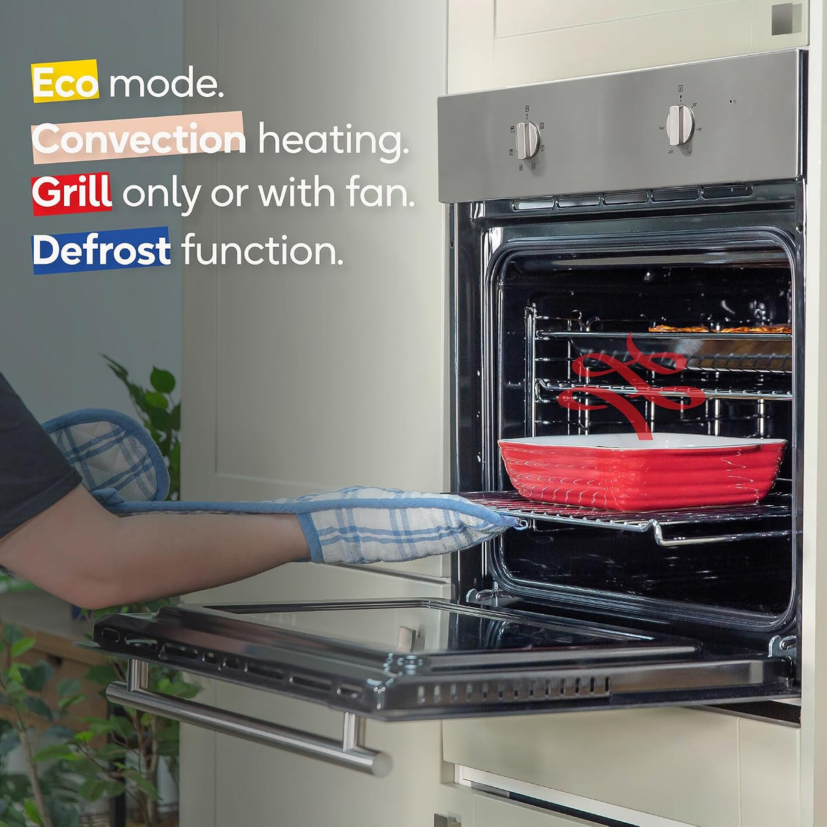 Russell Hobbs 70L, 60cm Wide, Single Electric Built-in Fan Oven and Grill in Stainless Steel, 6 Oven Functions, RHFEO7004SS