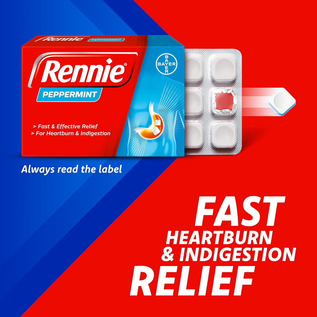 Rennie Peppermint Antacid Chewable Tablets, Heartburn Indigestion, 96 Pack