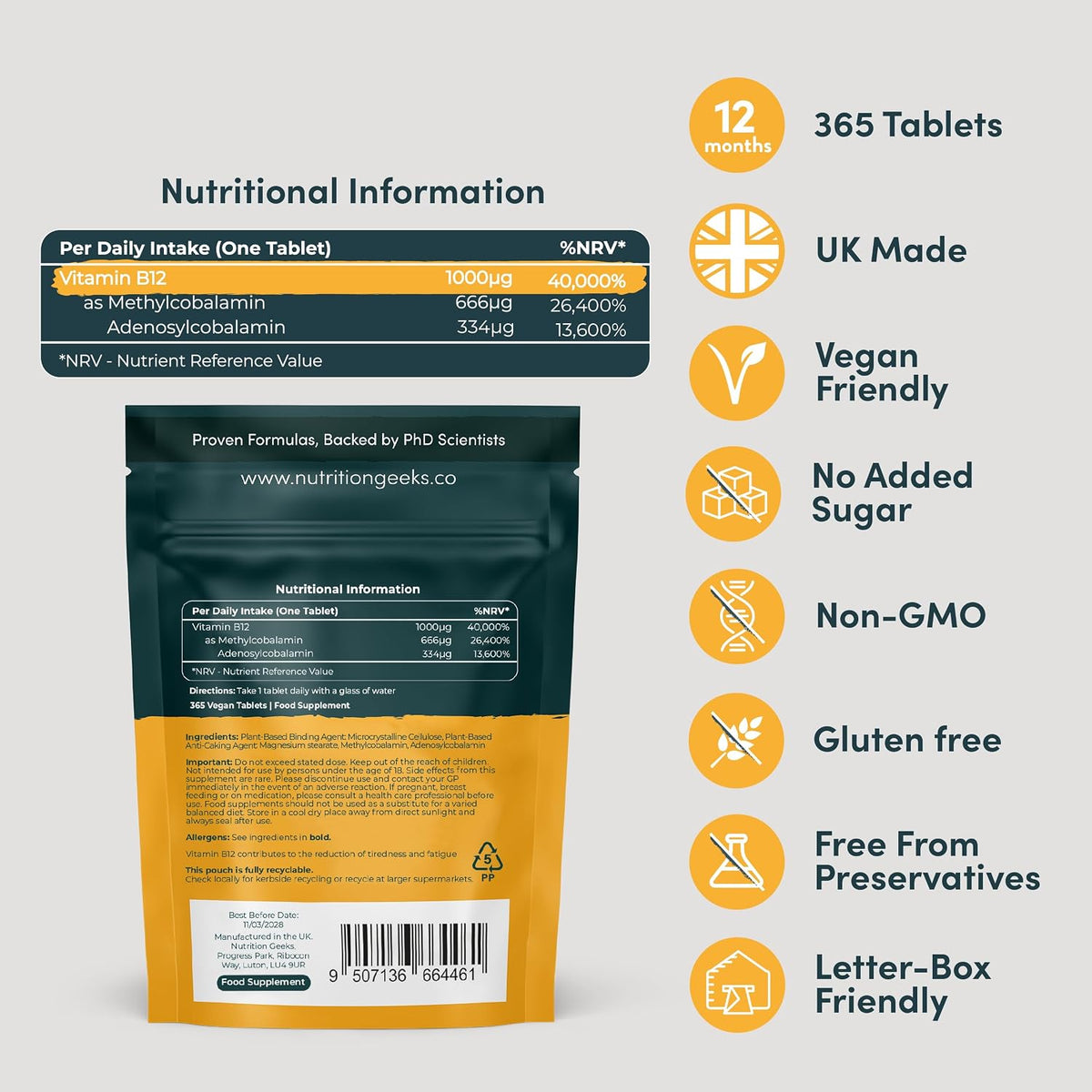 Vitamin B12 Tablets 1000mcg, 365 Tablets