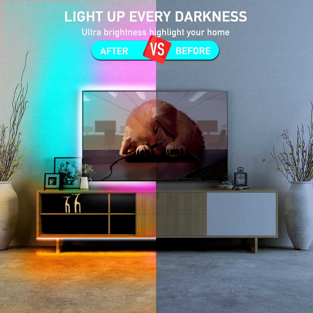 phopollo 5m RGB LED Strip Lights with Remote for Bedroom, Party.24V 5050 RGB, 44-Key Remote, Flexible Adhesive, Bedroom/Party Use
