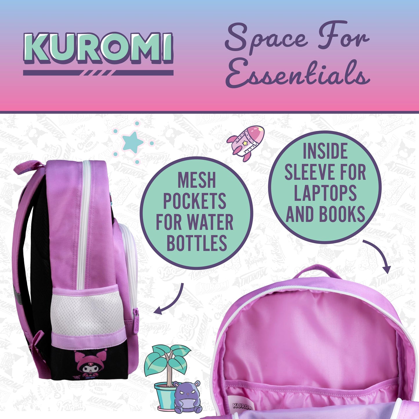 Blue Sky Studios KPop Demon Hunters HUNTR/X Backpack - Official Merchandise - Lightweight Kids School Bag with Padded Straps, Front Pocket & Silver Holographic Details - 36cm K-Pop Purple Rucksack