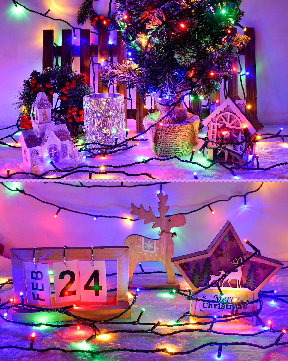 Dalugo Halloween Decoration Lights, 5M 50 LED Orange Purple White Fairy Lights with Timer, IP65 Waterproof Battery Powered Lights for Indoor Outdoor Autumn Halloween Decorations(Green Wire)