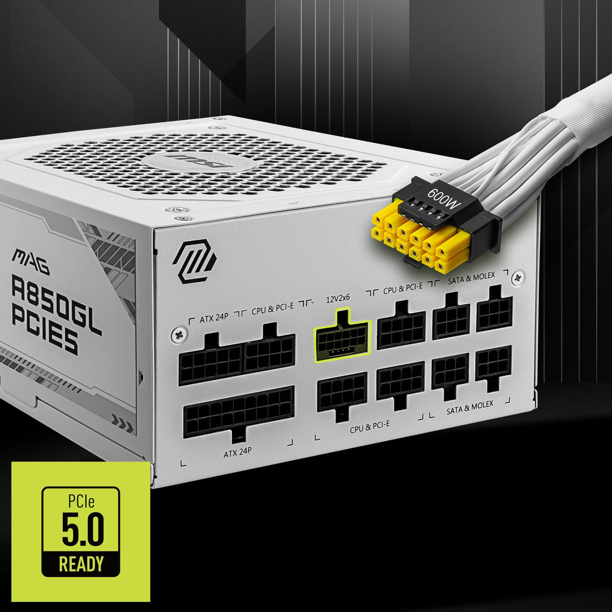 MSI MAG A750GL PCIE5 Power Supply Unit, 750W, 80 Plus Gold, Fully Modular, ATX 3.0, PCIe 5.0 GPU Support, 120mm FDB Fan, Full-Bridge LLC, Flat Black Cables - 7 Year Warranty