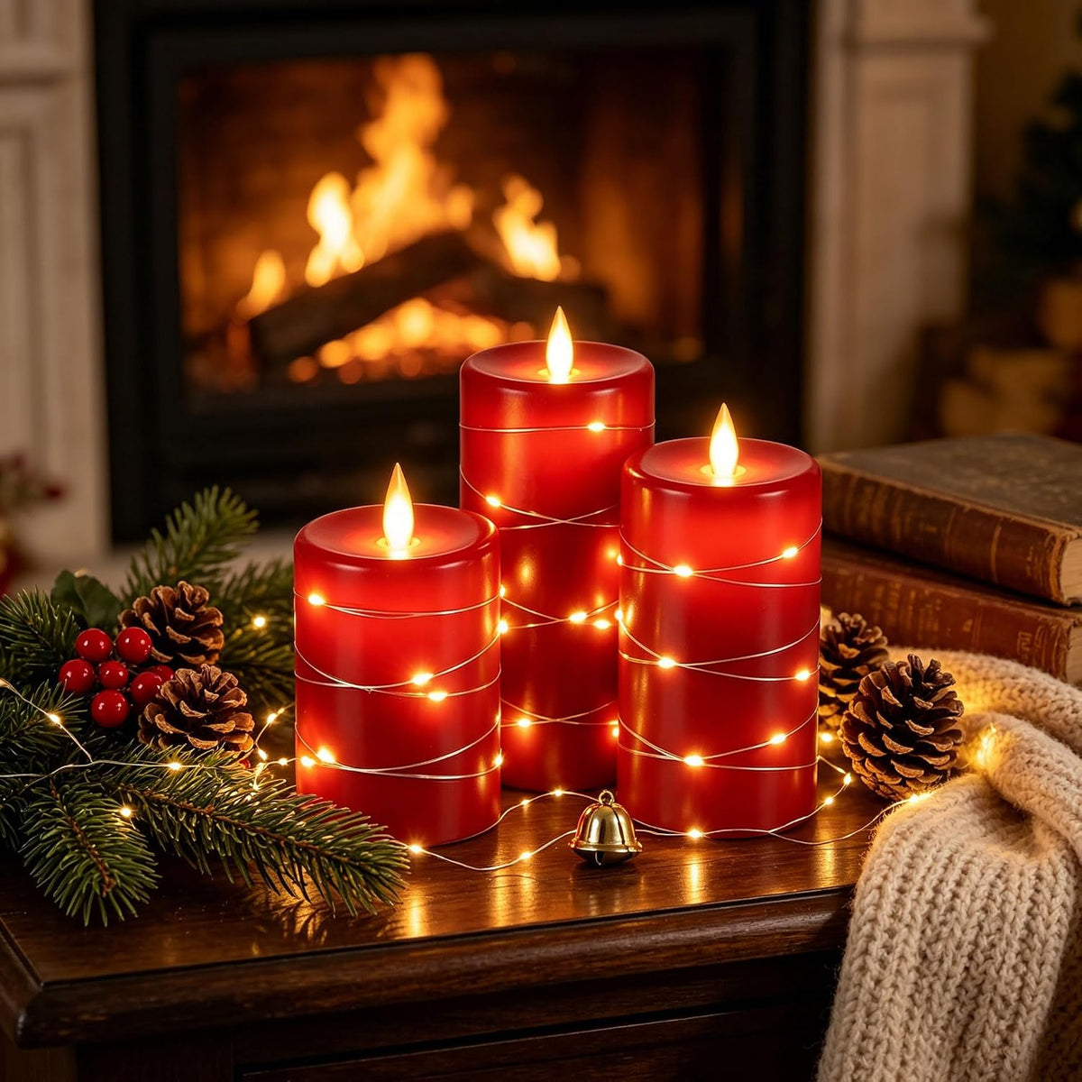 Da by 3 Pack Ivory Flameless LED Candles with Fairy Lights, Realistic Moving Flame Paraffin Wax Candles, Remote Control, Soft Warm Light, 8cm D x 12.5/14.5/16.5cm H, Indoor Wedding Home Decor