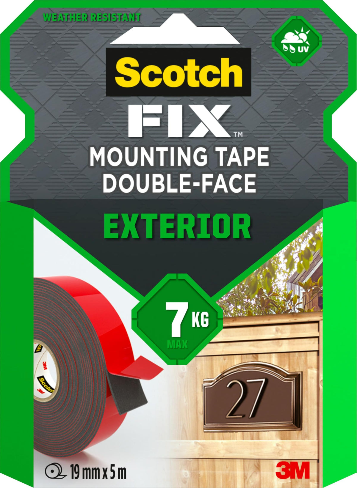 Scotch-Fix Double-Sided Extreme Exterior Mounting Tape, 19mm x 1,5m - For Outdoor Extreme Use, Weather Resistant, Permanent Tape, 100% Adhesive, 3M Advanced Technology - Holds up to 10kg