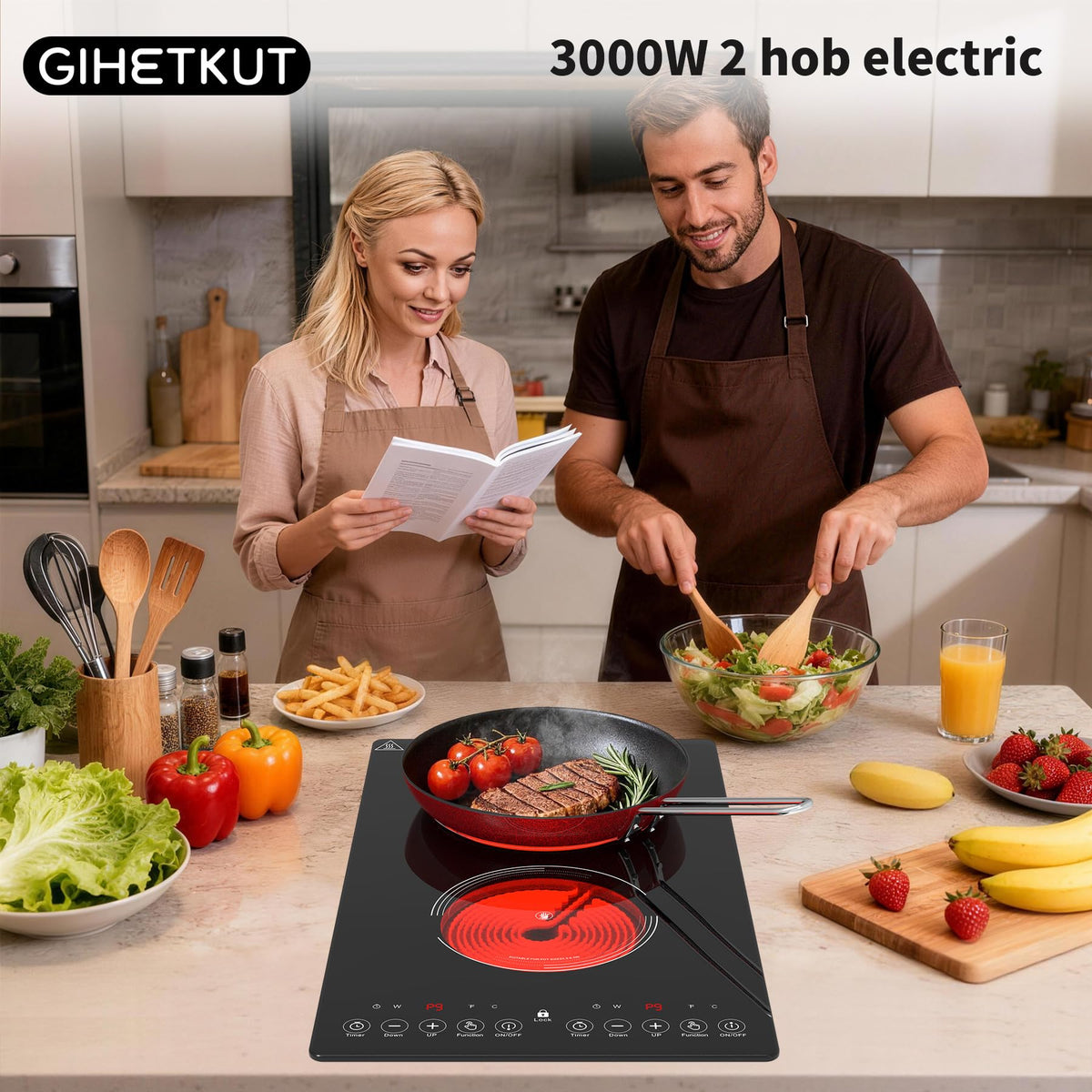 GIHETKUT single electric hob,220V 2000W Electric Hob with LED Touch Control,10 Power Levels, 4H Timer, Safety Lock,portable single burner hob Overheat protection