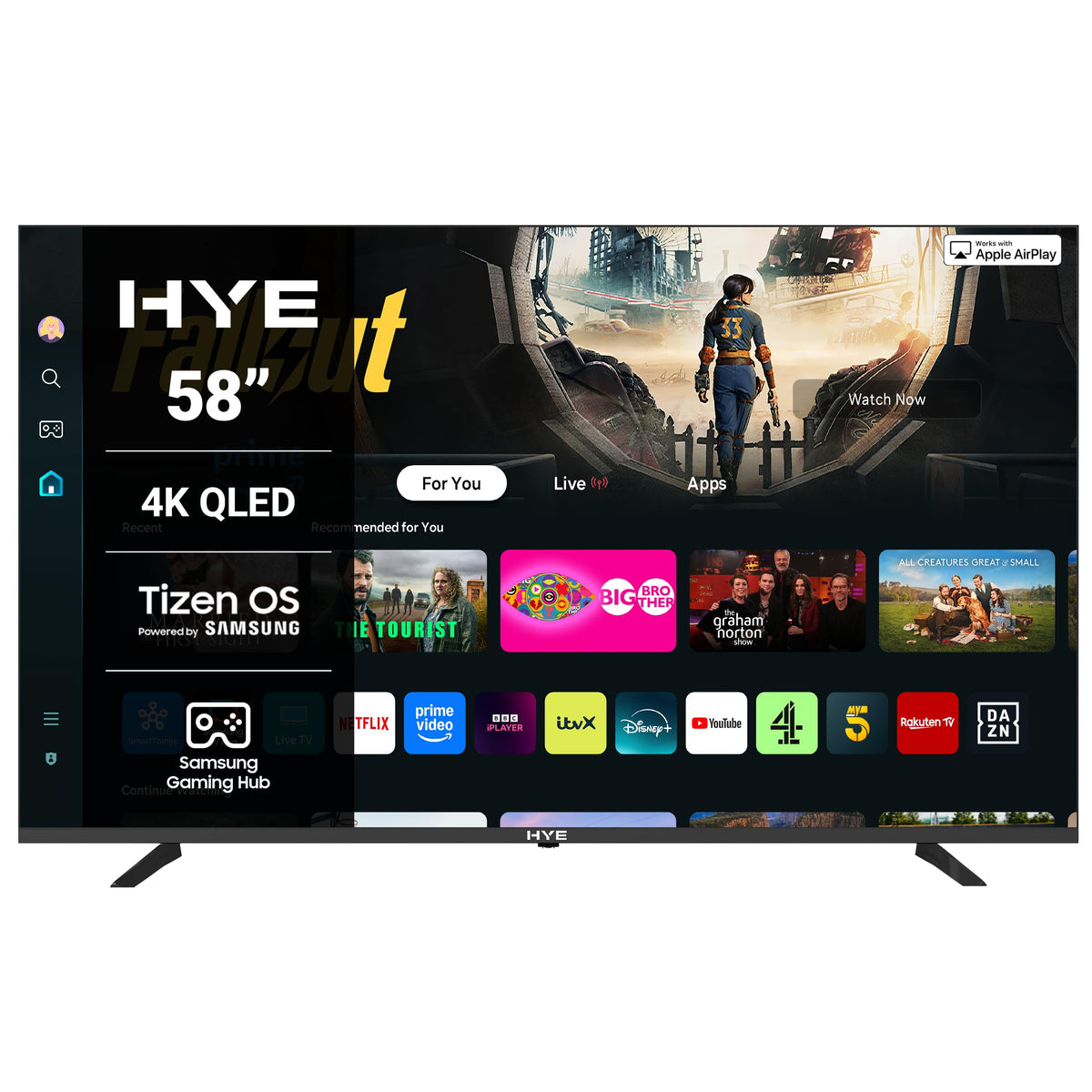 HYE 50" LED Smart TV - 4K Ultra HD, Samsung Tizen OS & Gaming Hub, Black