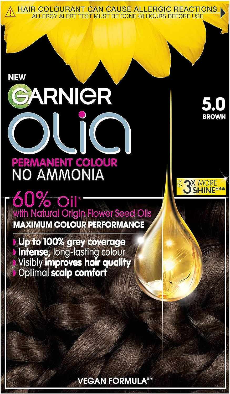Garnier Olia Luminous Long-Lasting Permanent Hair Colour, 5.0 Brown