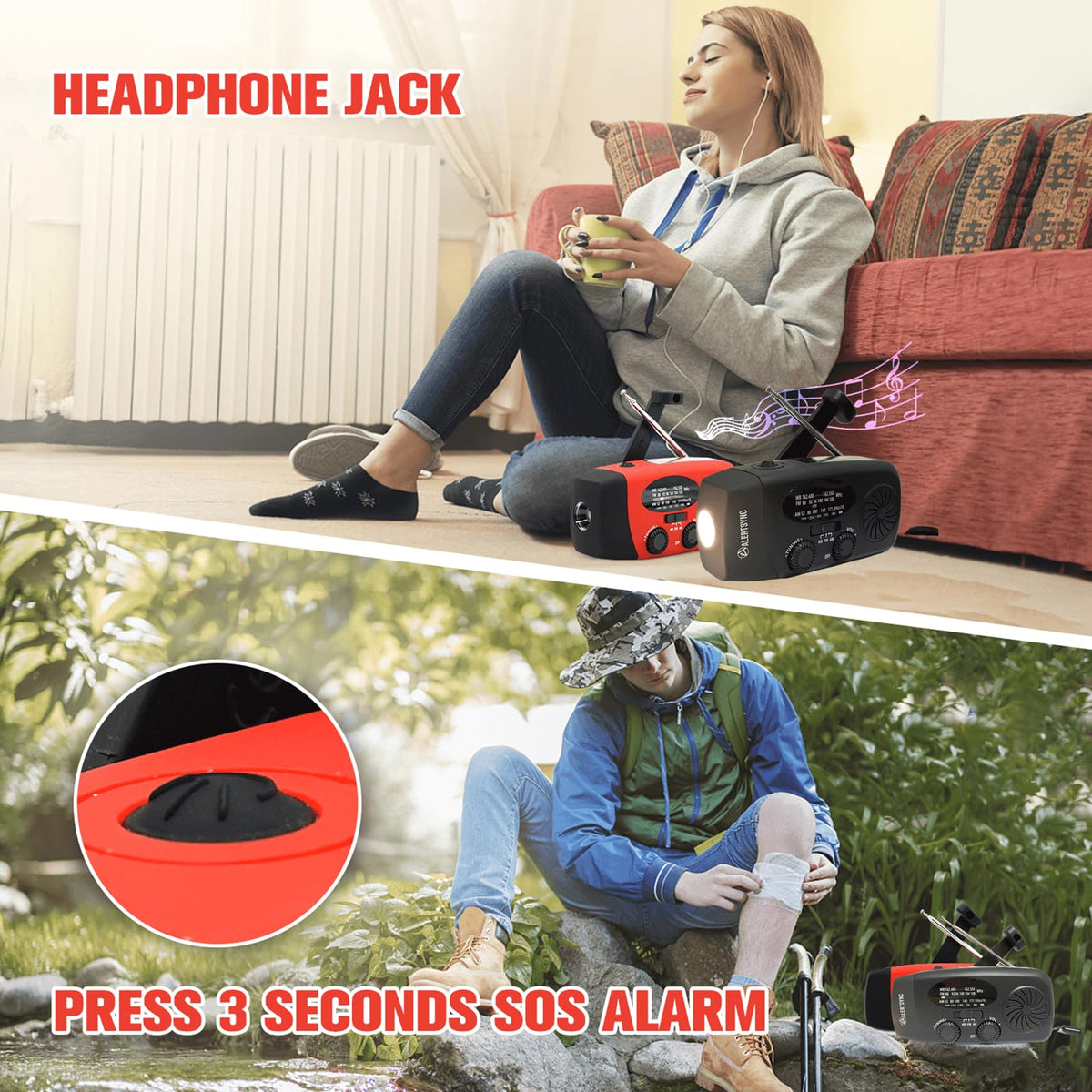 5000mAh Wind Up Solar Radio, Emergency Crank Weather Radio, FM/AM Radios