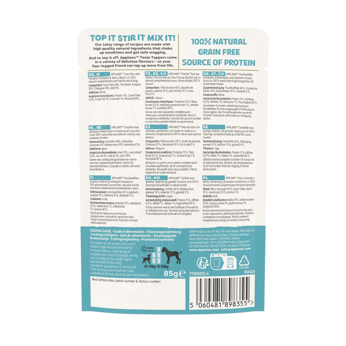 Applaws Natural Wet Dog Food Topper, Chicken Selection in Broth, 8x156g Tin