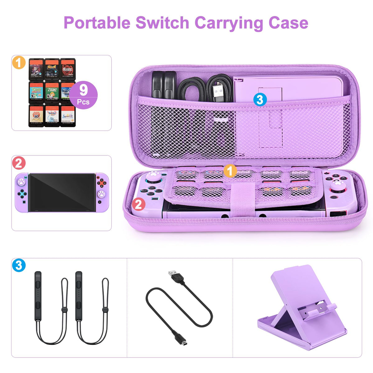 Younik Switch Accessories Bundle, 17 in 1 Switch Accessories Kit for Girls Include Switch Carrying Case with 9 Game Card Slots, Adjustable Stand, Protective Case for Switch Console & J-Con (Blue)