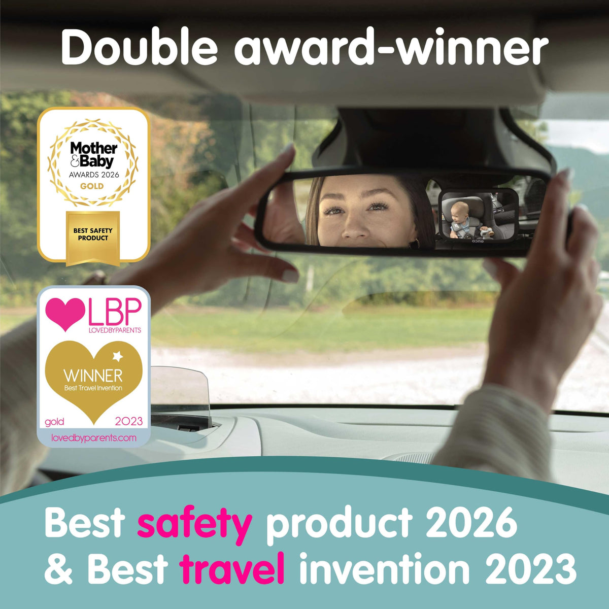 Onco Baby Car Mirror - Award-Winning, Shatterproof & Shakeproof [Black]