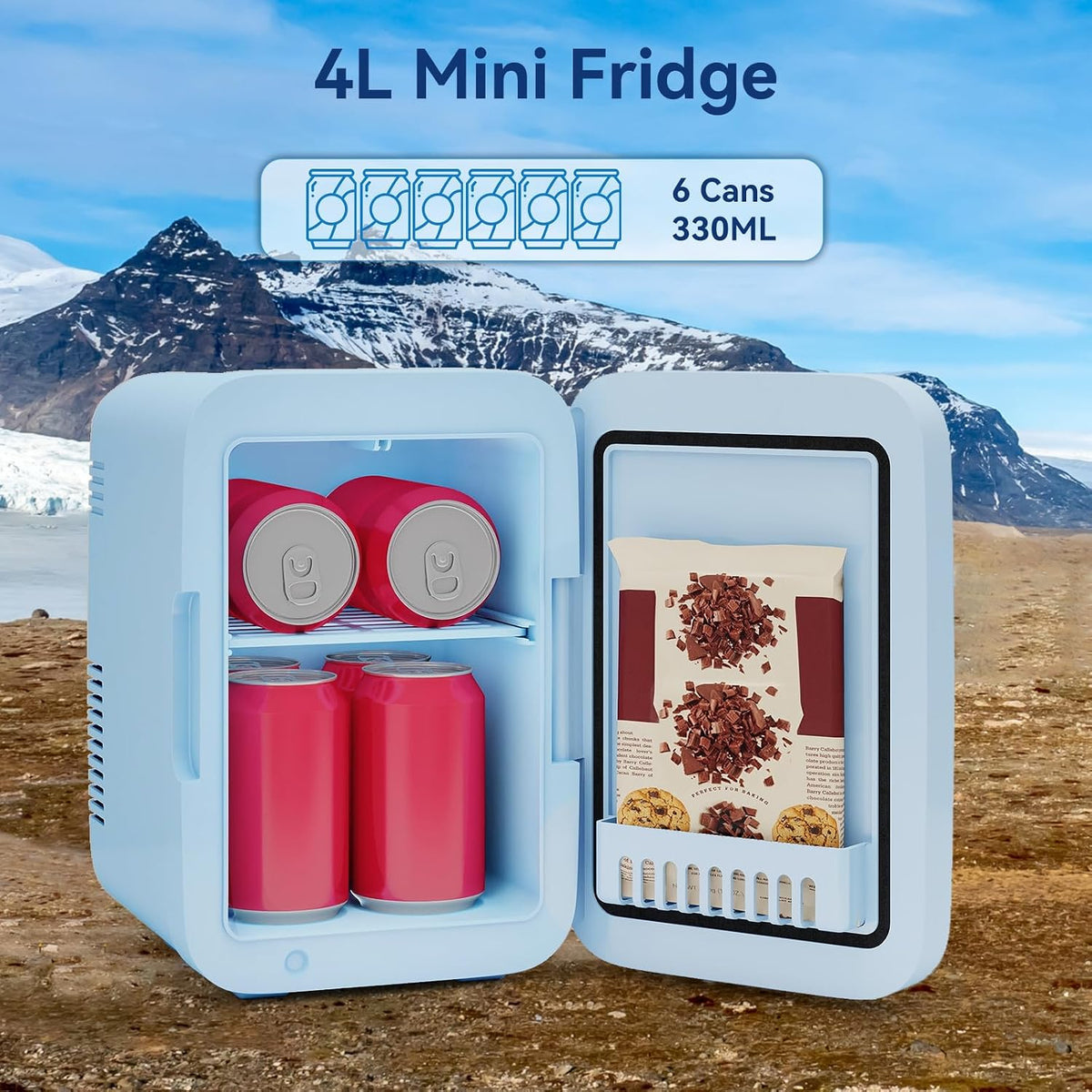 4 Liter Mini Fridge with Dimmable LED Mirror, AC/DC Skincare Fridge
