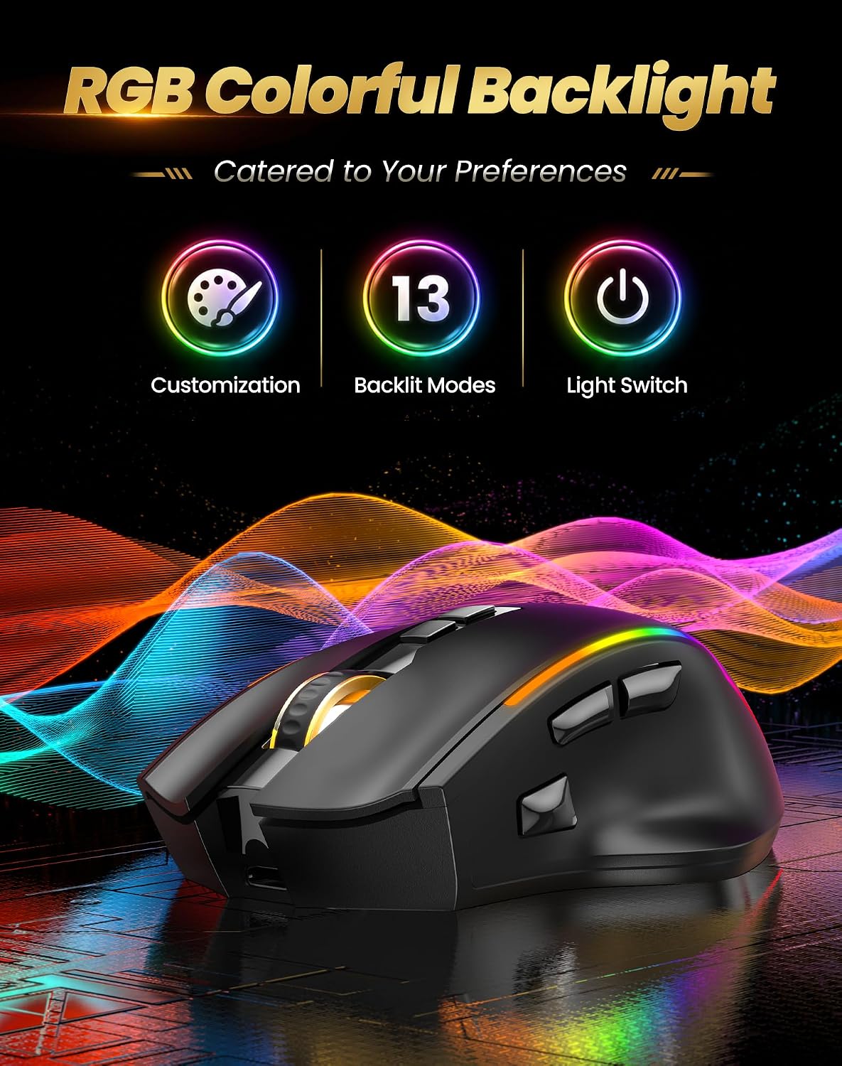 TECKNET Wireless Gaming Mouse, 2.4G & USB-C Dual-Mode Rechargeable Mouse
