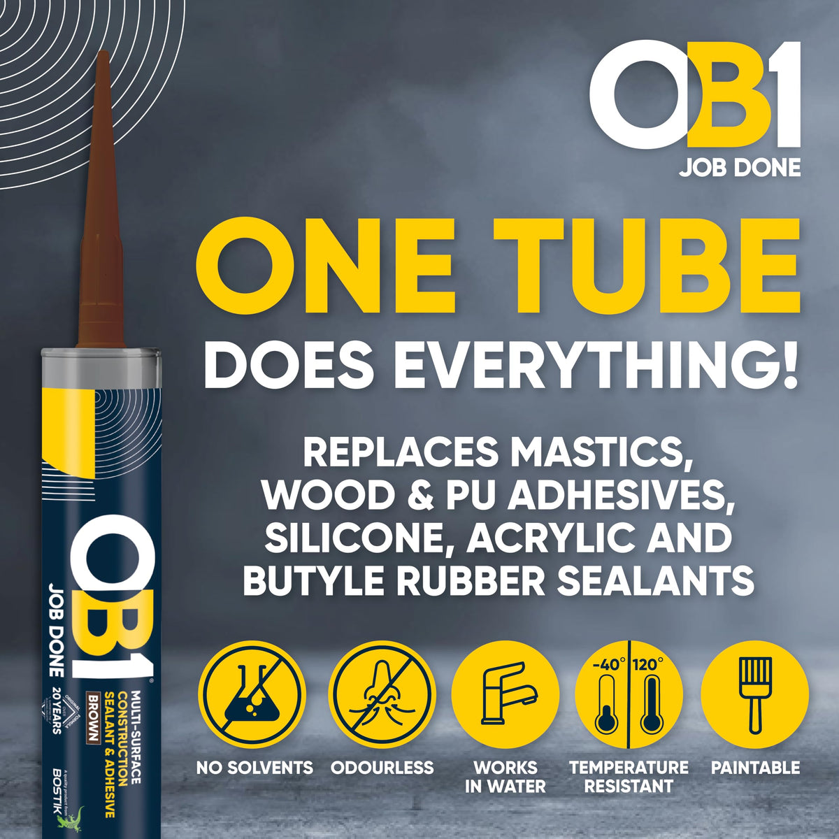 OB1 Clear Multi-Surface Construction Sealant & Adhesive, 290ml 2in1 formula