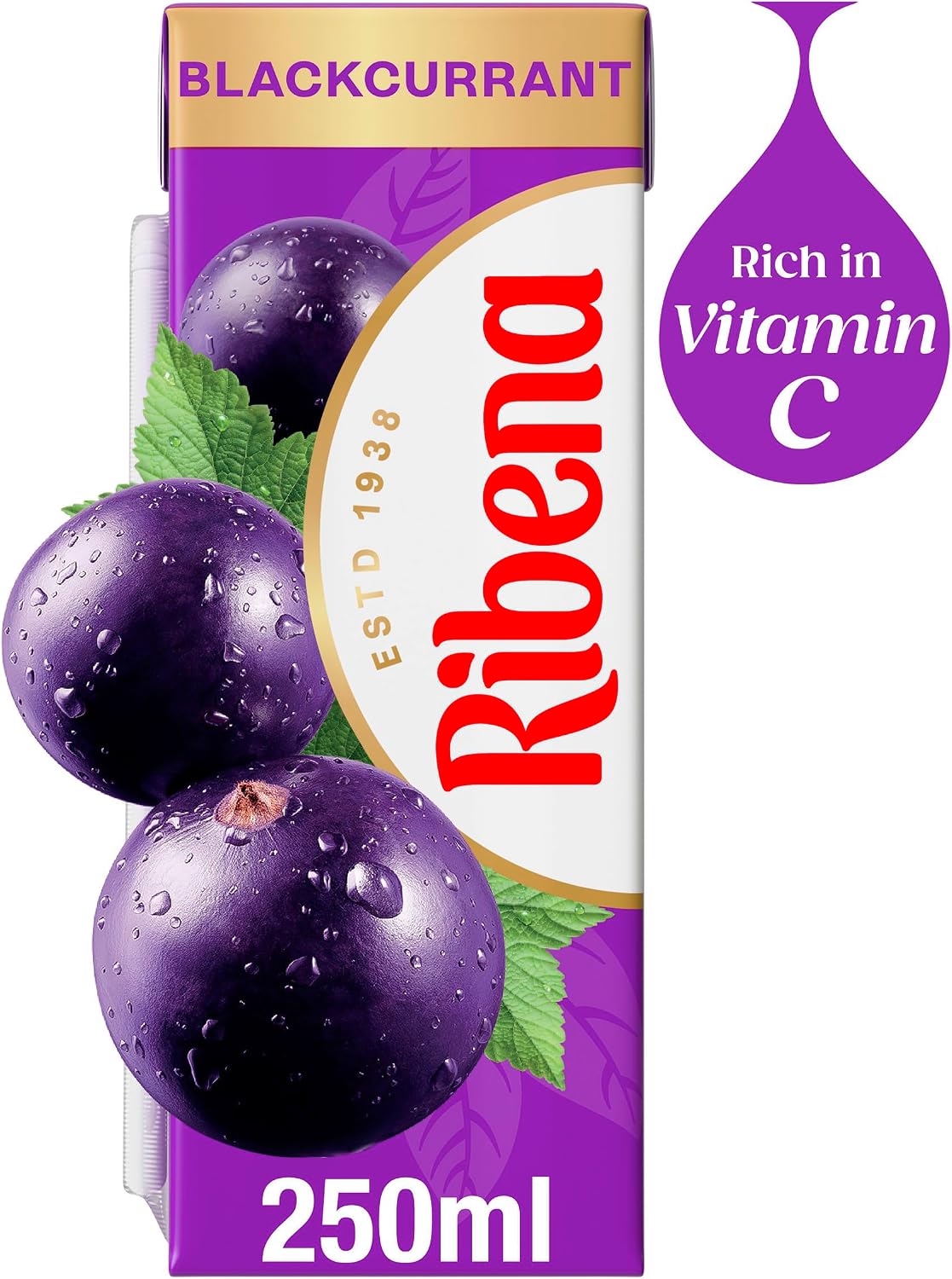 Ribena Blackcurrant Juice Drink Cartons - Multipack 6x250ml; Real Fruit; Rich In Vitamin C; No Artificial Colours or flavours ; Perfect For On The Go