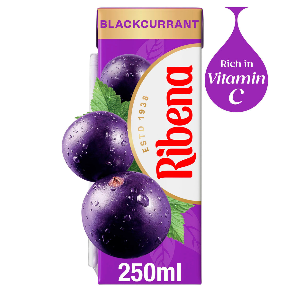 Ribena Blackcurrant Juice Drink Cartons - Multipack 6x250ml; Real Fruit; Rich In Vitamin C; No Artificial Colours or flavours ; Perfect For On The Go
