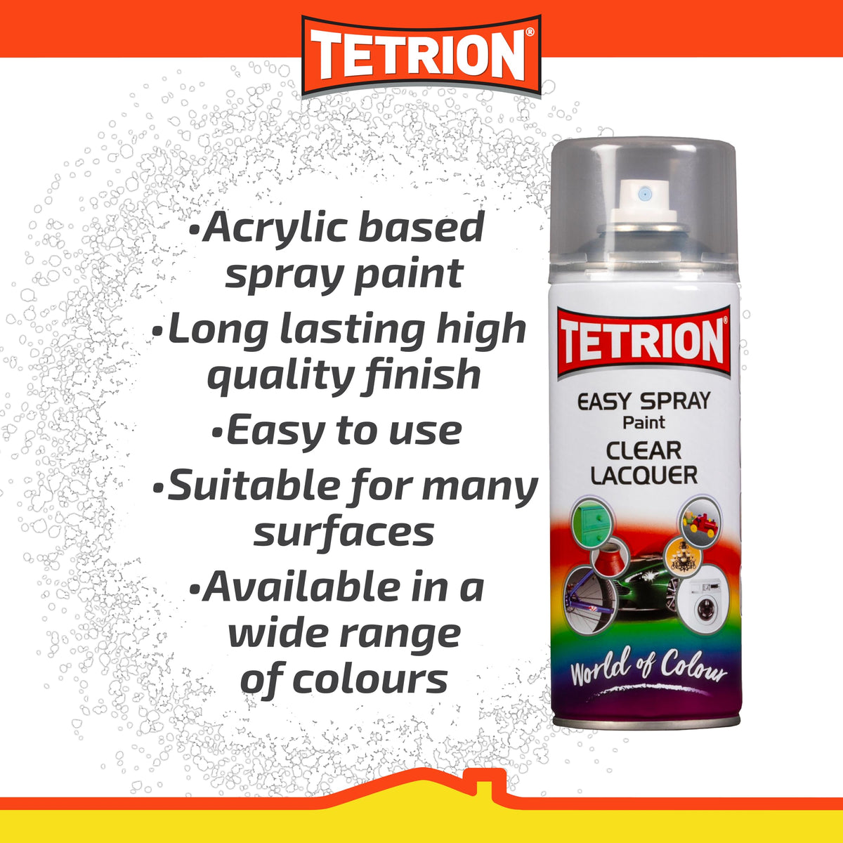Tetrion Clear Lacquer Spray 400ml - All Purpose Protective Topcoat for Interior & Exterior Uses, Temperature Resistant