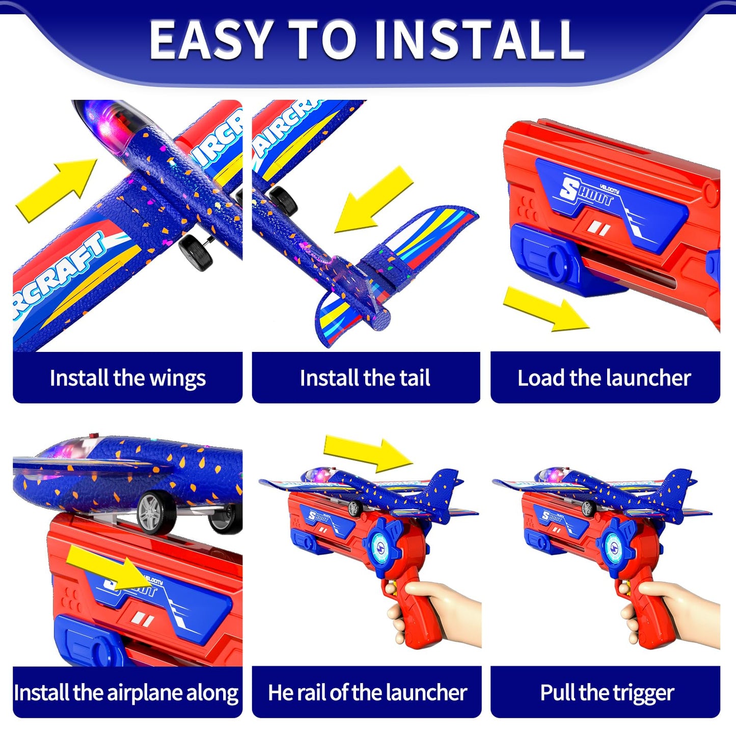 Doloowee Boys Toys for 3 4 5 6 7 8 Years Old, 1 Launcher with 3 Foam Glider Planes, Outdoor Garden Toys Birthday Present Gift for Kids 3 4 5 6 7 8 Year Old
