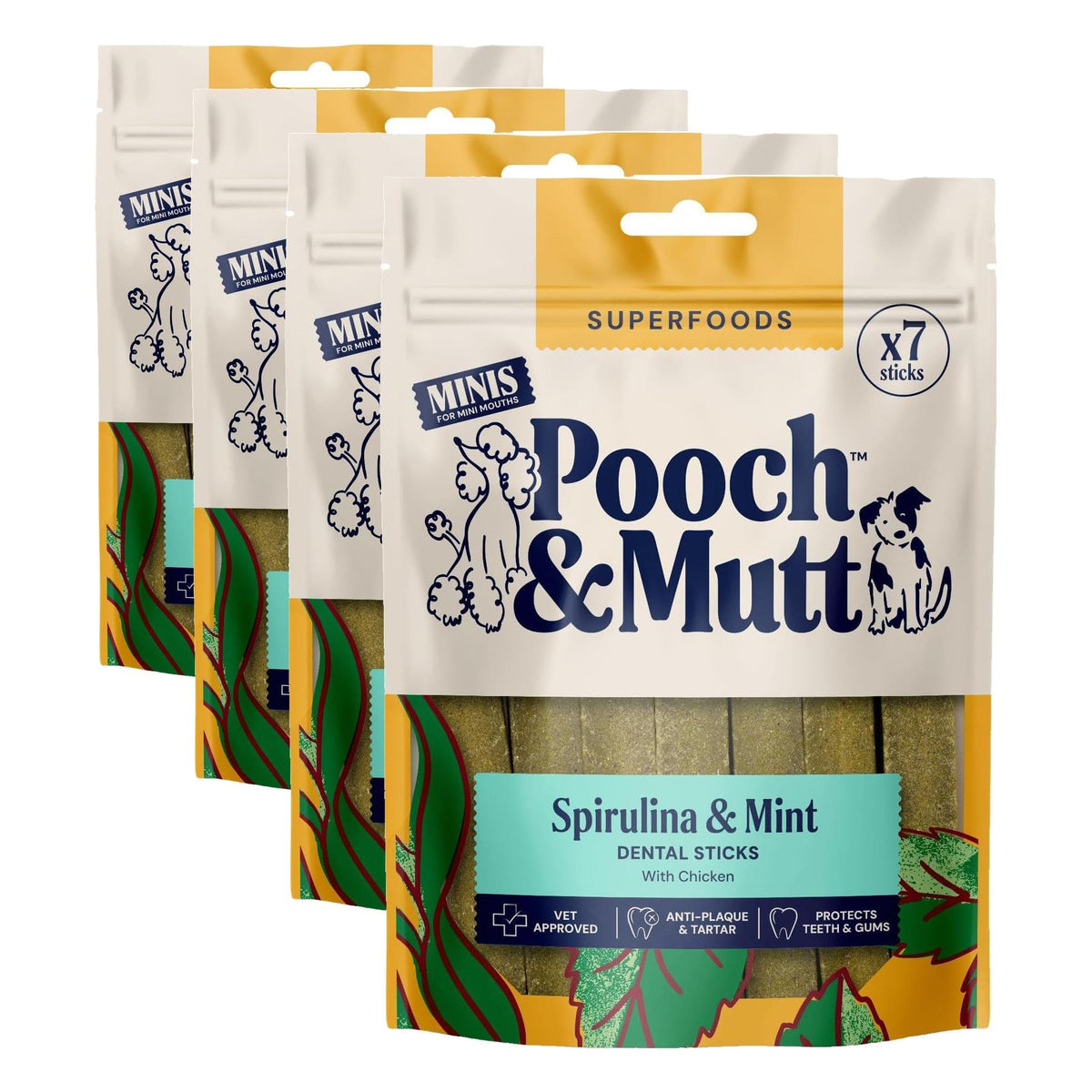 Pooch & Mutt - Superfood Dog Dental Sticks, Spirulina & Mint, 7 sticks
