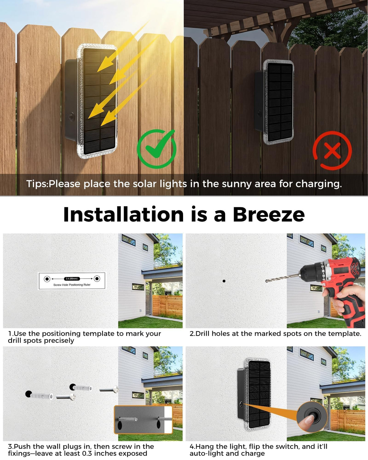 vighep RGB Solar Fence Lights Outdoor 3 Pack, 11 Mode Up & Down Wall Lights