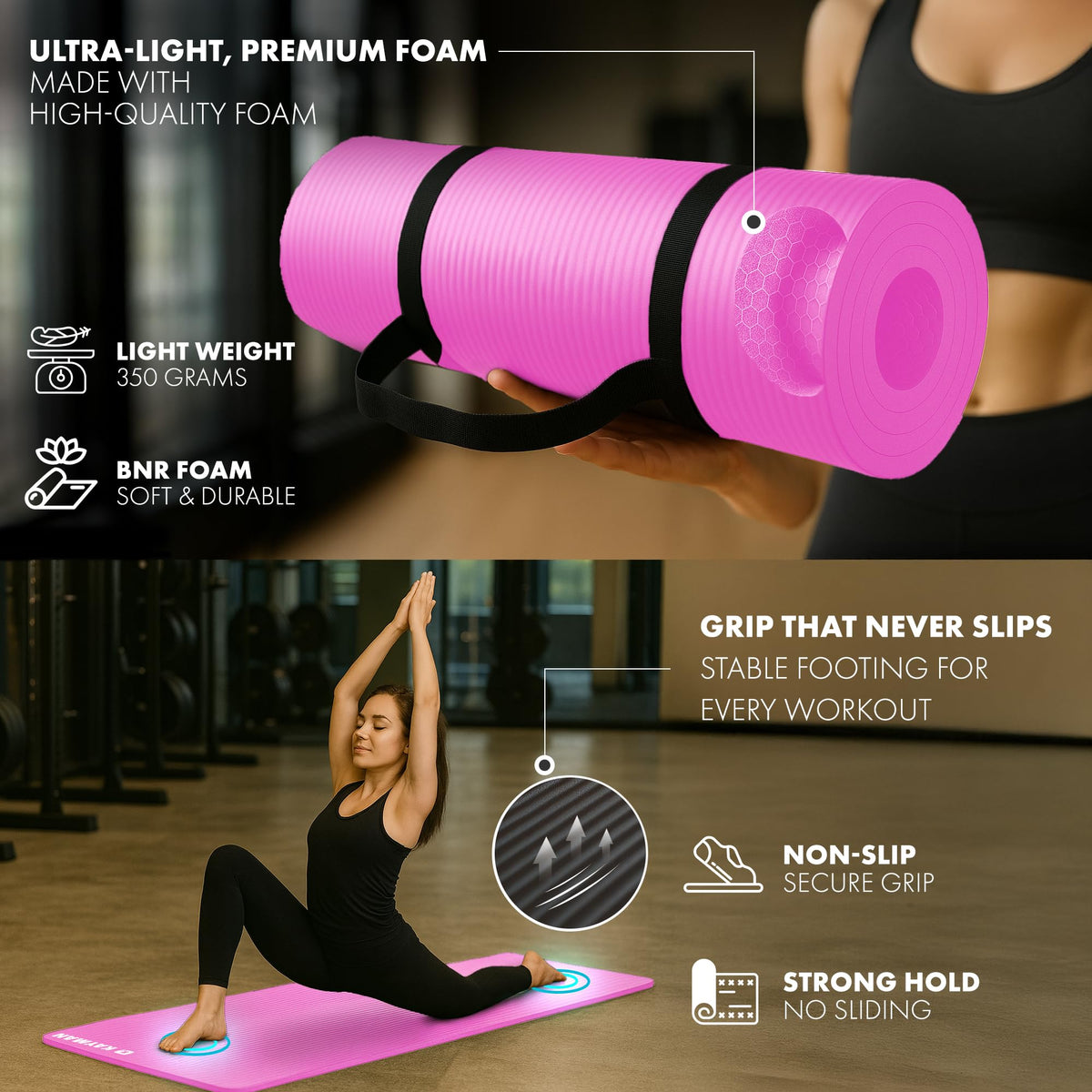 KAYMAN Yoga Mat - Non-Slip Extra Thick 8mm NBR Foam, Exercise Mat, 180x60cm